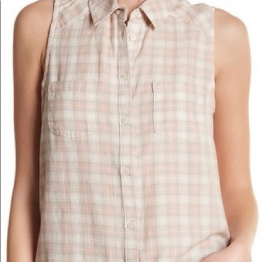 PAIGE Sleeveless Plaid Button-Down Top 100% cotton size S